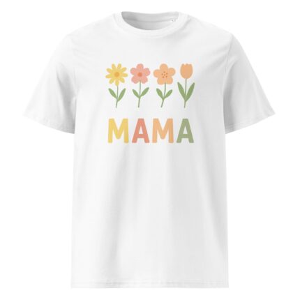 Colorful flowers with "MAMA" text below, Mother's Day t-shirt design.
